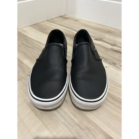 Vans Asher Slip On Leather Women Black/White Sneakers Size 8 - Picture 1 of 7
